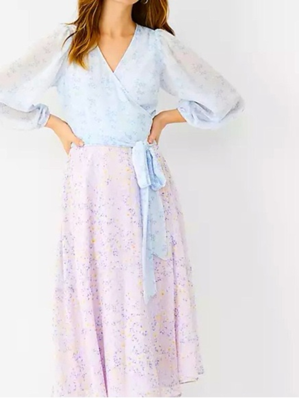 Ann Taylor Petite White Dress with Subtle Blue Print